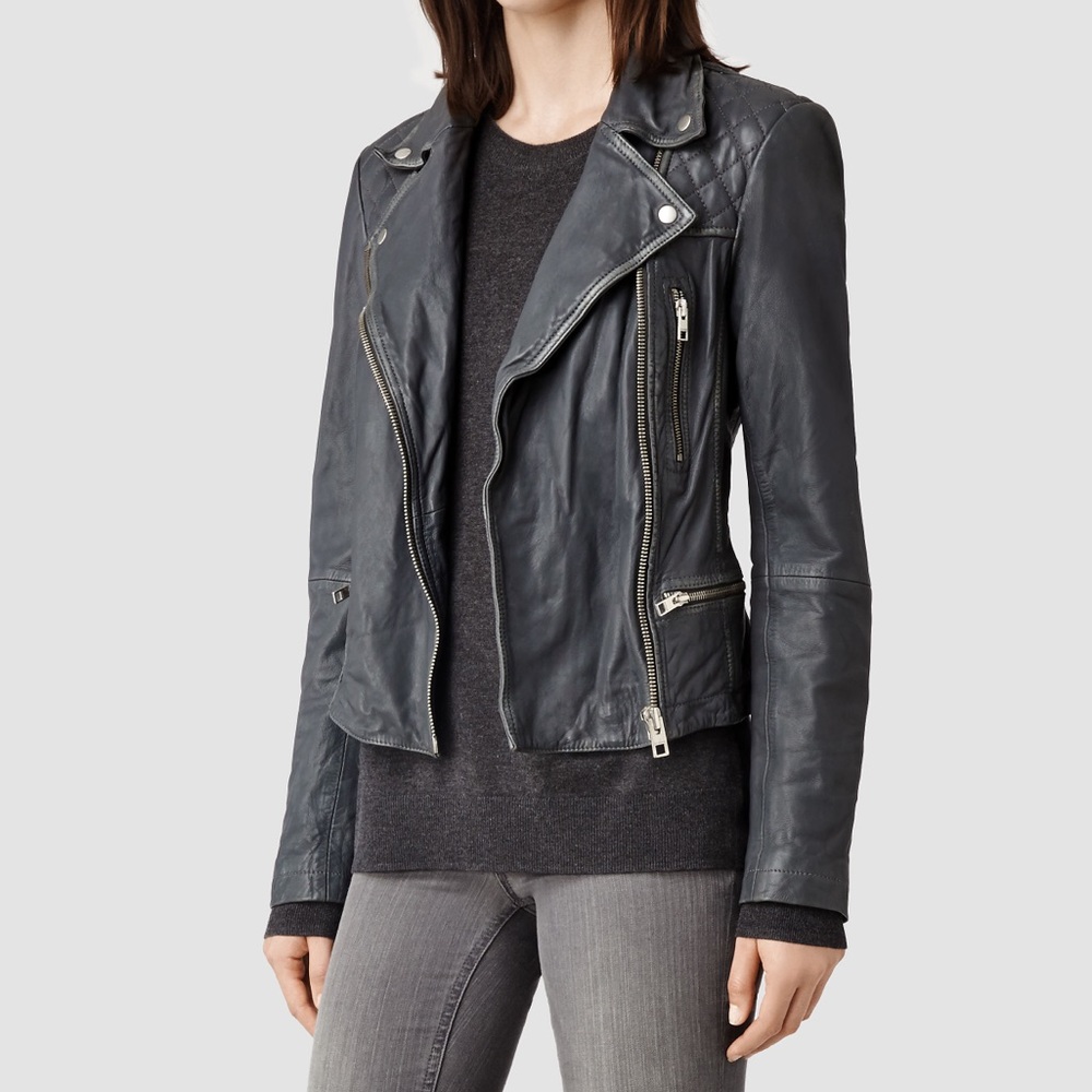 NWOT AllSaints biker leather jacket in Anthracite - Picture 6 of 6